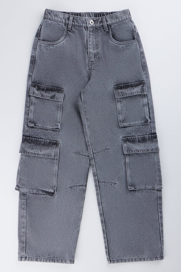 Grey Denim Cargo Pants