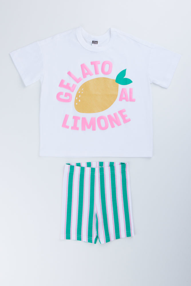 Lemon Print Oversized Tee Short Set