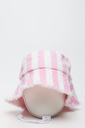 Pink White Striped Denim Bucket Hat
