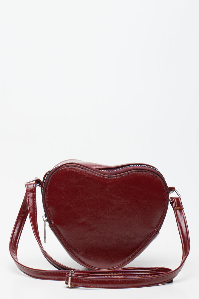 Burgundy Heart Shaped Crossbody Bag