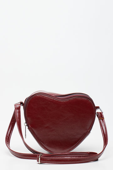 Burgundy Heart Shaped Crossbody Bag