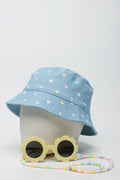 Heart Denim Bucket Hat & Sunglasses Set