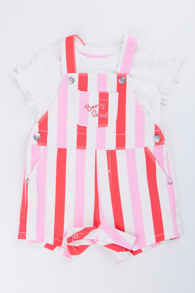 Striped Berry Dungaree Set