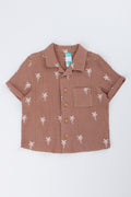 Brown Palm Print Embroidered Shirt