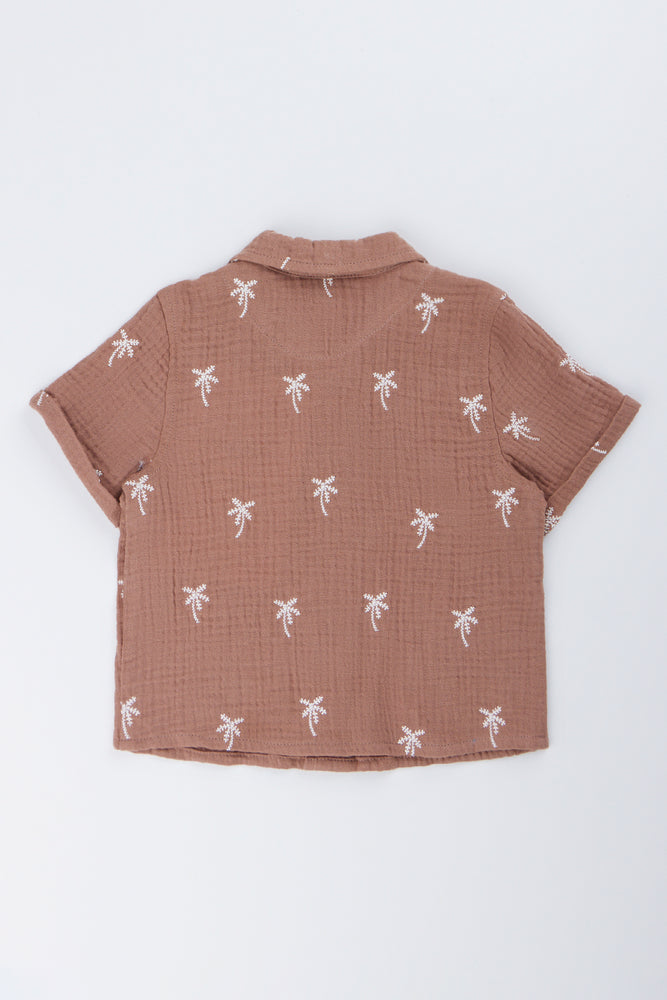 Brown Palm Print Embroidered Shirt (2)