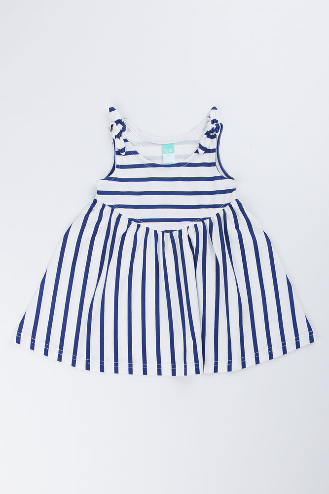 Navy Striped Knit Bow Dress