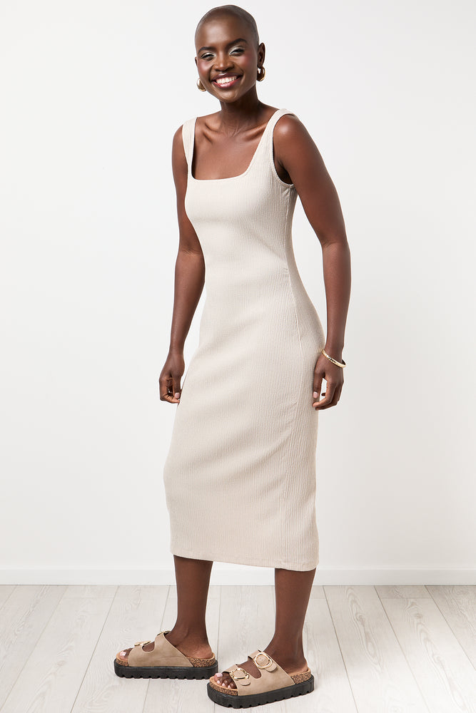 Textured Ecru Midi Dress (1)