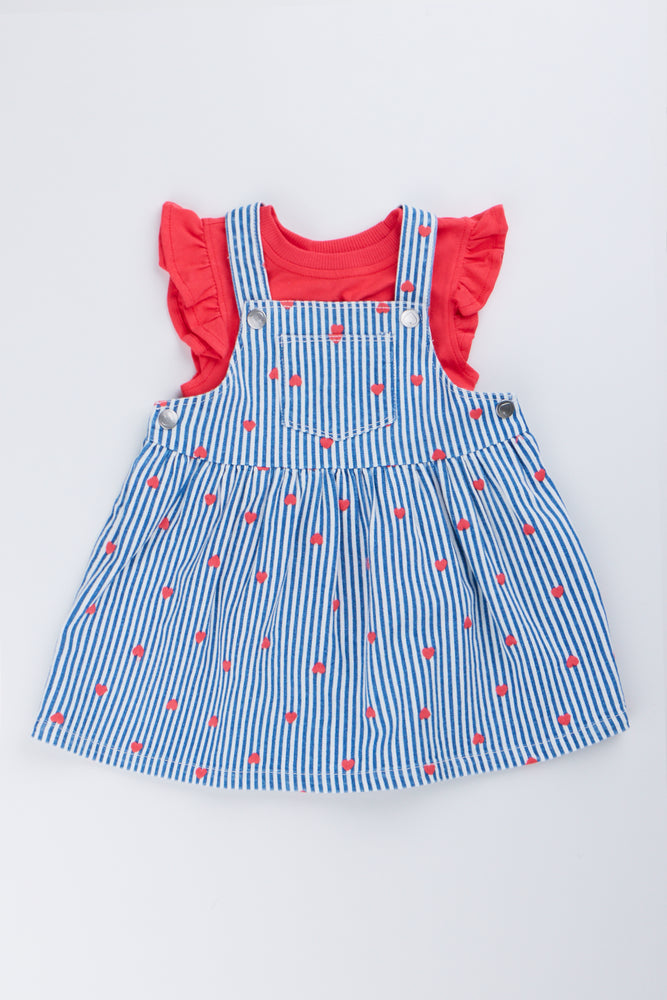 Stripe Heart Print Pinni Set
