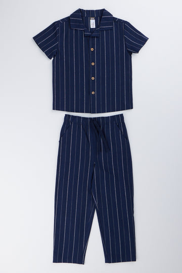 Navy Striped Shirt & Pants Set