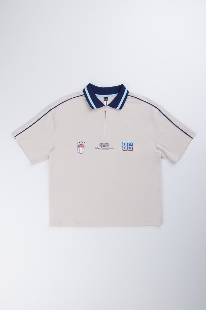 Beige Sporty Striped Golfer