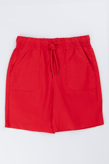 Red Plain Poplin Shorts