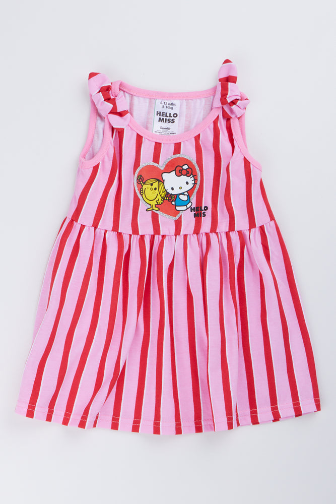 Red Pink Striped Hello Miss Dress