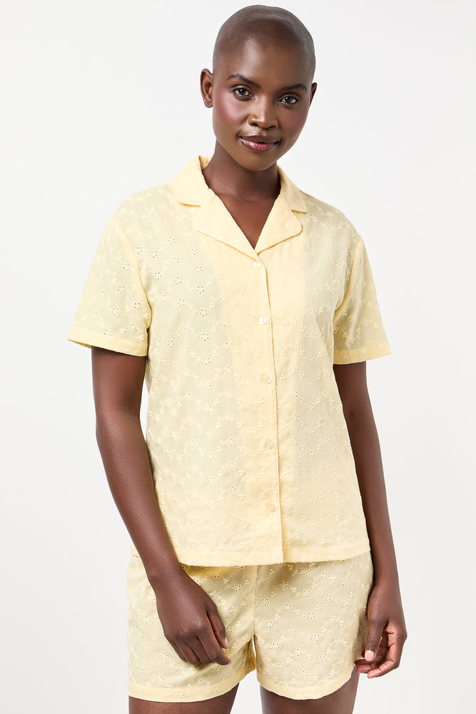 Yellow Woven Anglaise Shorty Set (1)