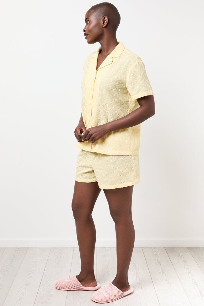 Yellow Woven Anglaise Shorty Set (2)