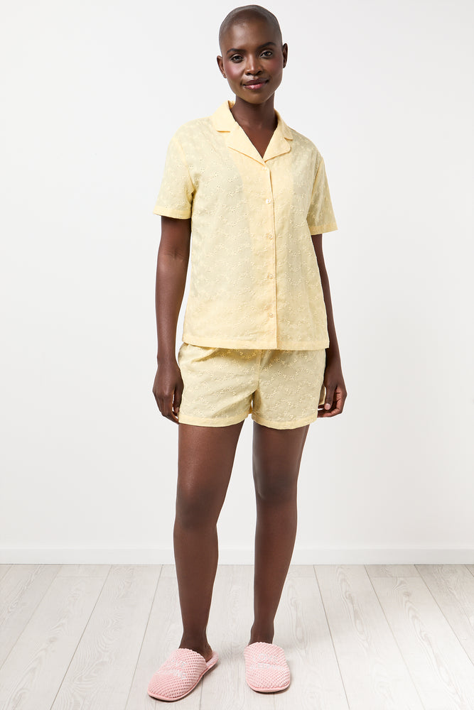 Yellow Woven Anglaise Shorty Set (5)