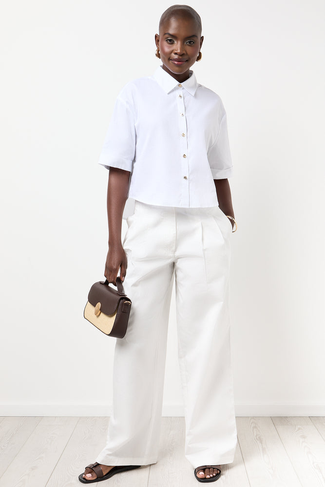 White Wideleg Poplin Pants