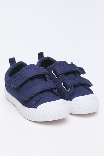 Navy Double Strap Canvas Sneakers