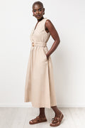 Beige Sleeveless Belted Shirt Dress (1)