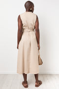 Beige Sleeveless Belted Shirt Dress (2)
