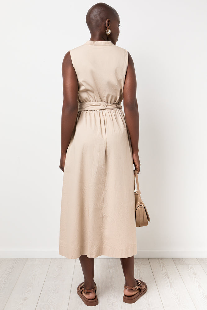 Beige Sleeveless Belted Shirt Dress (2)