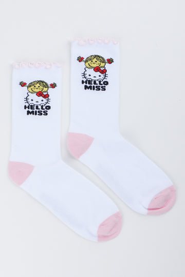 Hello Miss Print Frill Socks