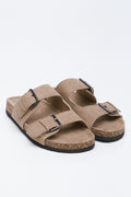 Tan Double Strap Footbed Sandals