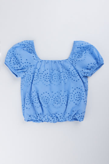 Blue Broderie Anglaise Square Neck Top