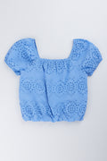 Blue Broderie Anglaise Square Neck Top (2)