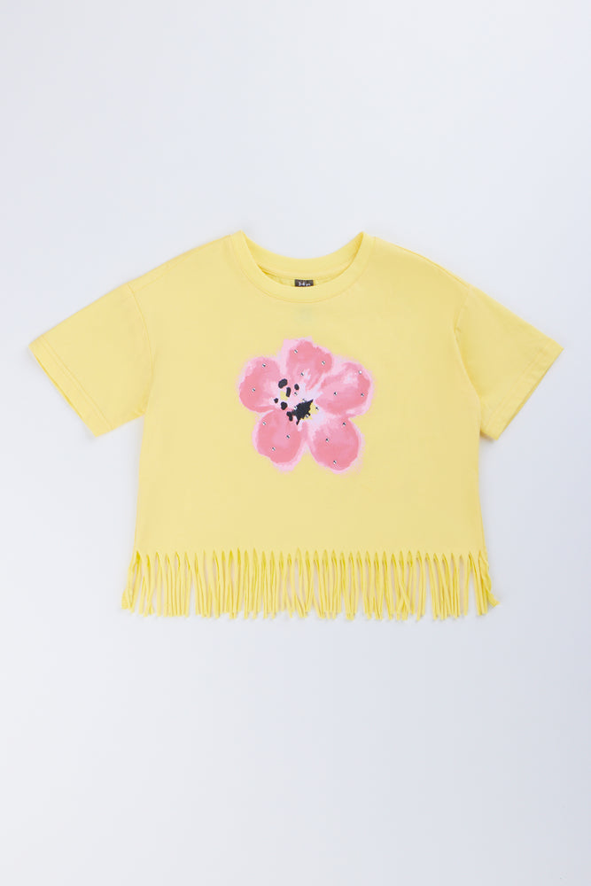 Yellow Hibiscus Fringe T-Shirt