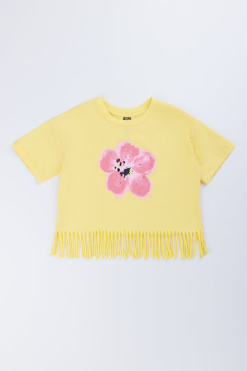 Yellow Hibiscus Fringe T-Shirt
