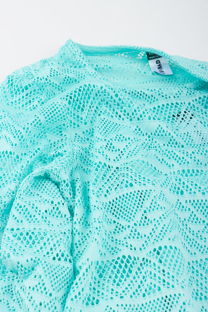 Aqua Crochet Bell Sleeve Dress (1)