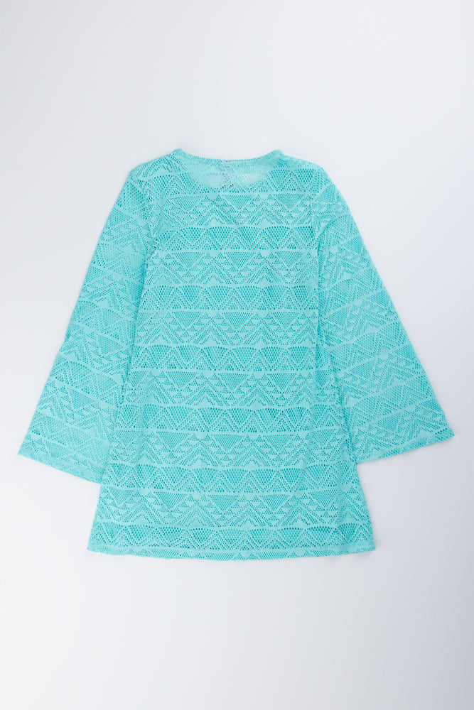 Aqua Crochet Bell Sleeve Dress (2)