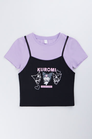 Kuromi Two-Piece Lilac Crop T-Shirt