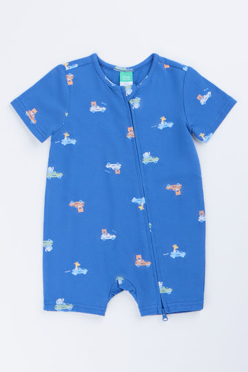 Blue Racecar Print Romper