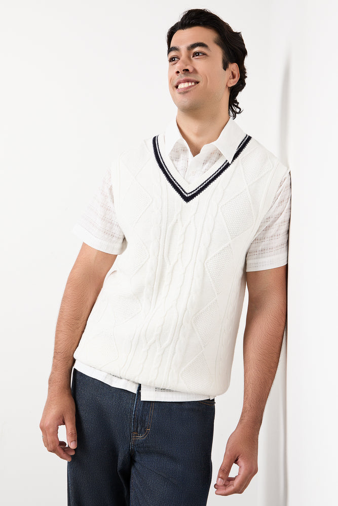 Cream Cable Knit V-Neck Vest
