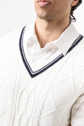 Cream Cable Knit V-Neck Vest (3)