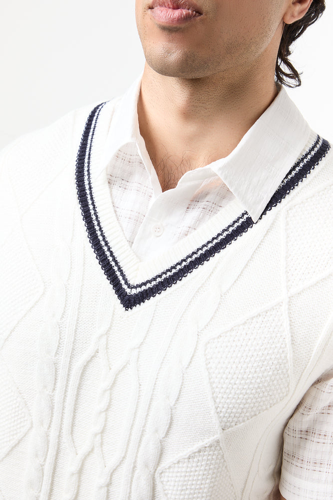 Cream Cable Knit V-Neck Vest (3)
