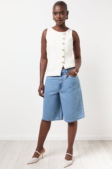 Blue Mid Wash High Rise Denim Shorts