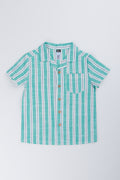 Green Striped Resort Collar Shirt