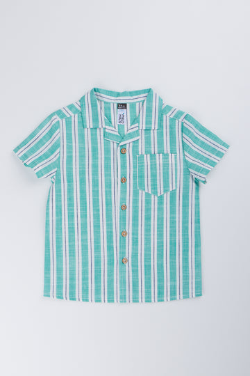 Green Striped Resort Collar Shirt