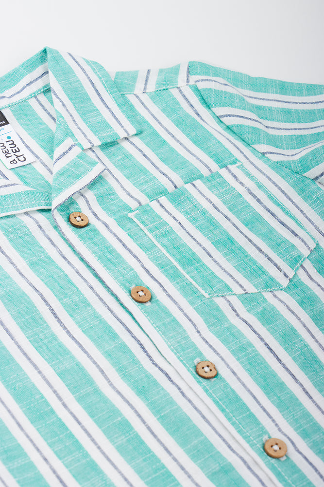 Green Striped Resort Collar Shirt (1)