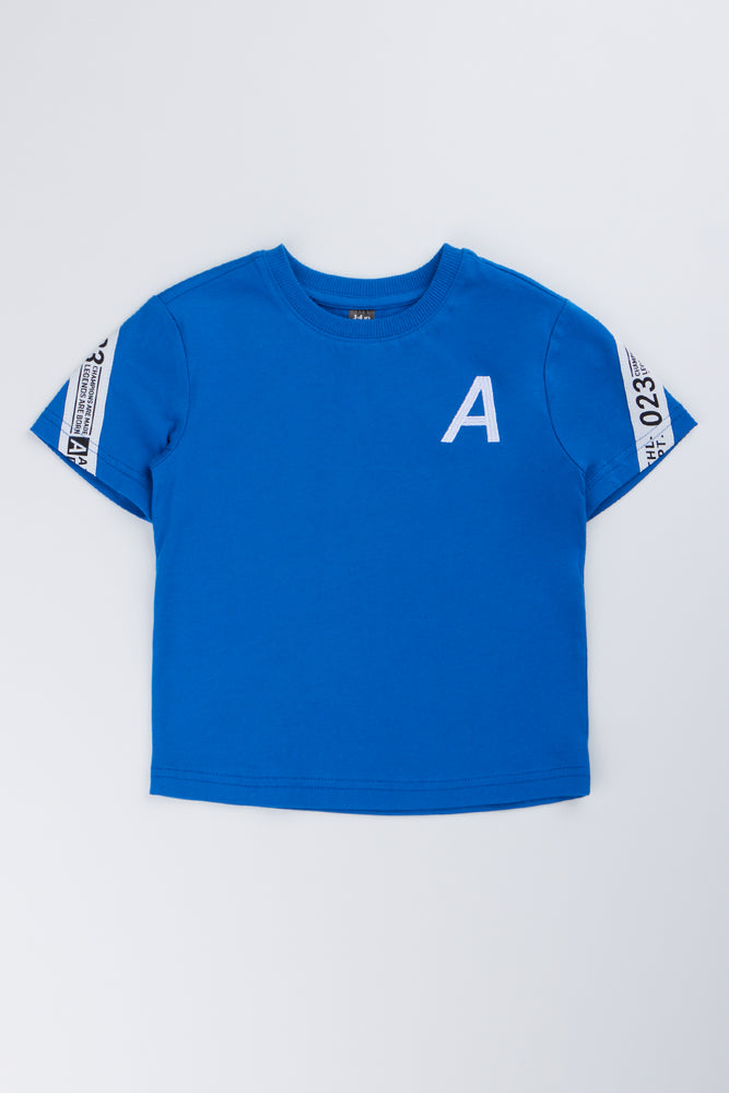 Blue Woven Short Sleeve T-Shirt