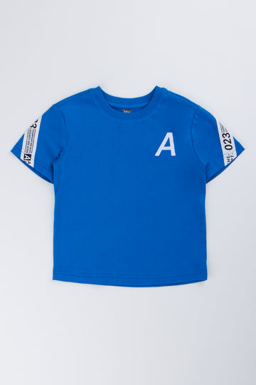 Blue Woven Short Sleeve T-Shirt