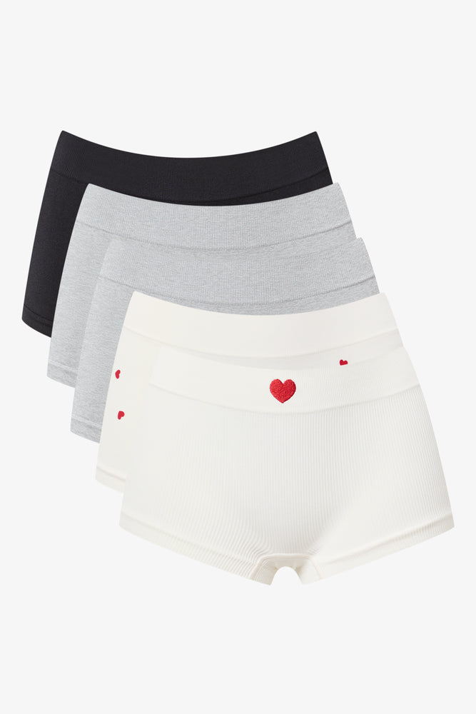 5 Pack Heart Embroidery Boyleg Panties (1)