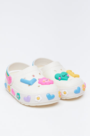 Cream Multi Heart Pattern Clogs