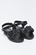 Black Floral Embellished Sandals