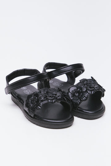 Black Floral Embellished Sandals