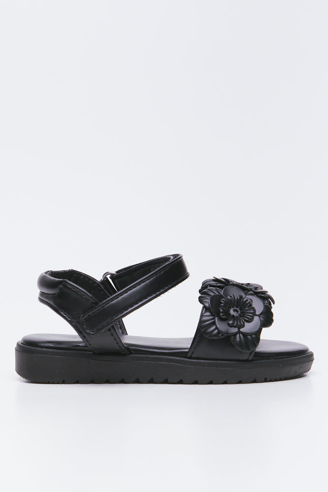 Black Floral Embellished Sandals (1)
