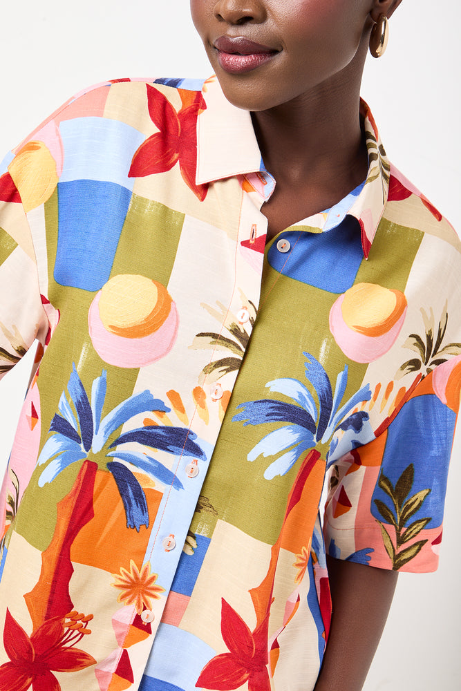 Tropical Print Linen Blend Shirt (3)