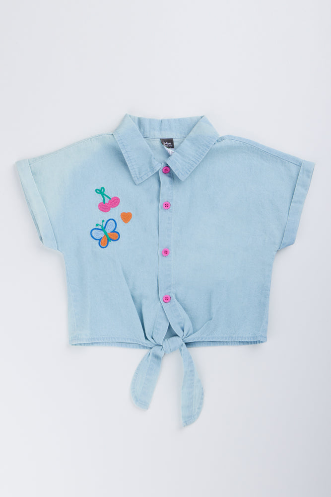 Embroidered Chambray Tie Shirt